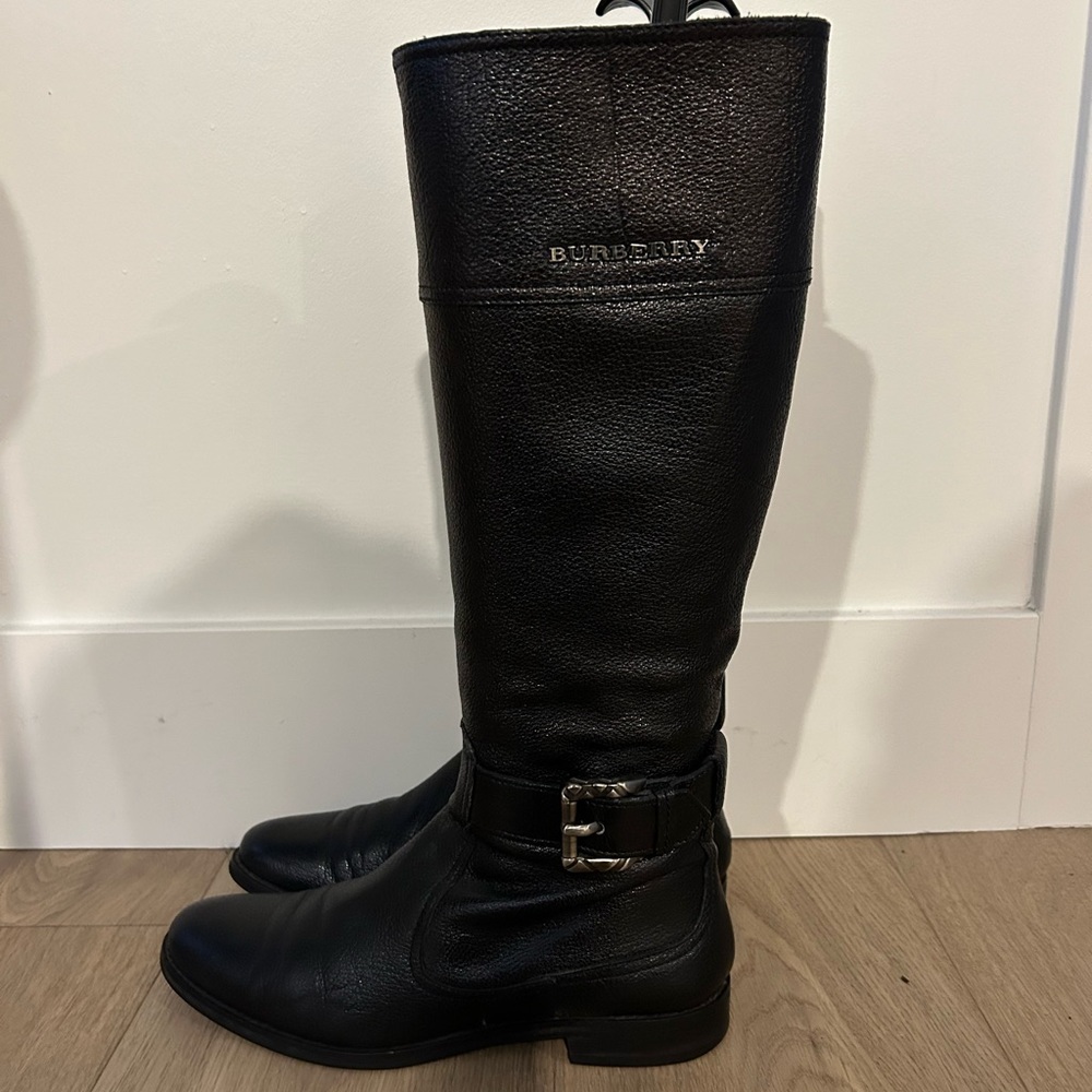 Burberry Black Leather Knee-High Buckle Boots